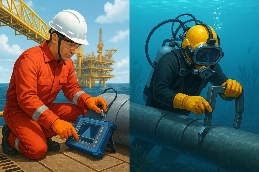 Contrôles non destructifs en milieu offshore, réalisés en surface et en environnement sous-marin sur pipeline