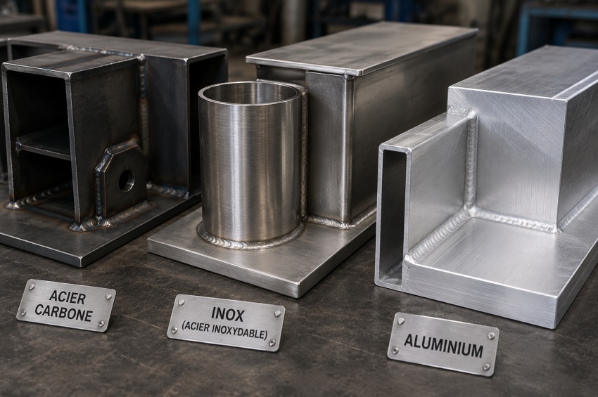 Pièces de chaudronnerie en acier, inox et aluminium avec différences de matériaux et de soudage