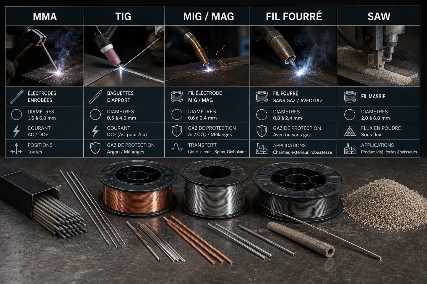Consommables associés aux procédés MMA TIG MIG MAG et SAW