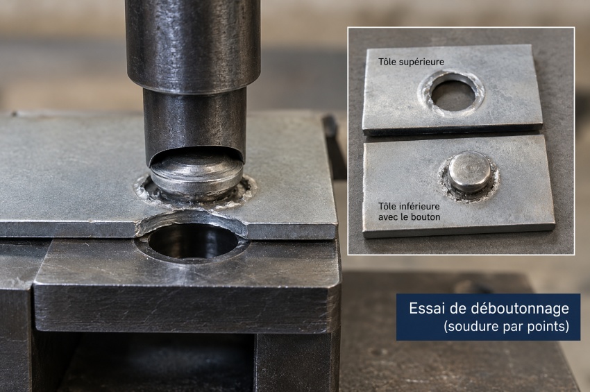 Essai de déboutonnage sur une soudure par résistance par points