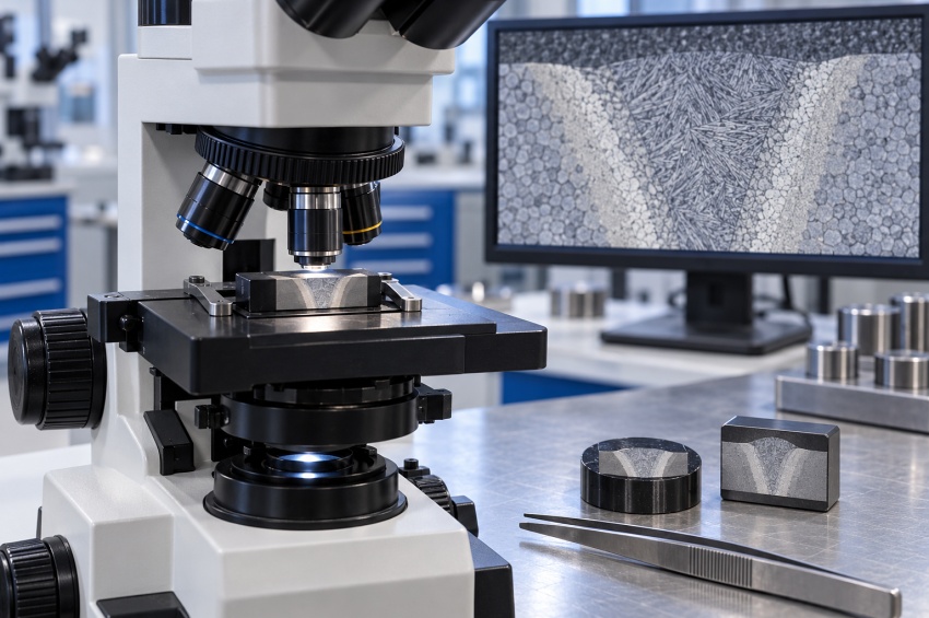 Examen métallographique au microscope d'un assemblage soudé