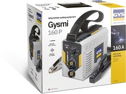 Boîte d’emballage du poste à souder GYS GYSMI 160P, illustrant le design du carton d’origine avec les caractéristiques principales du produit imprimées sur la face avant