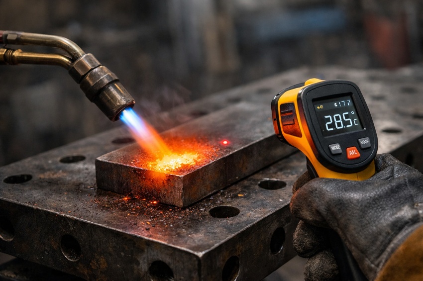 Préchauffage de l’acier au chalumeau avant soudage pour limiter les contraintes thermiques
