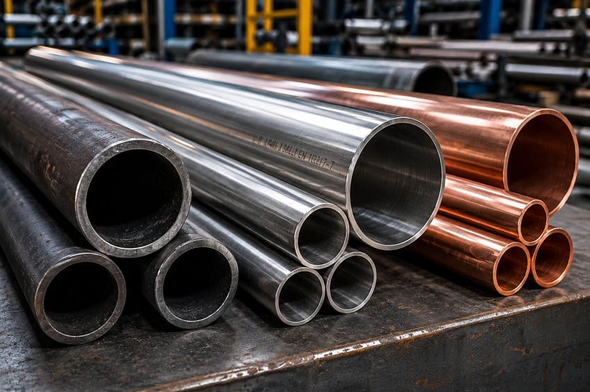 Tuyauteries industrielles en acier, inox et cuivre avec tubes, raccords et soudures